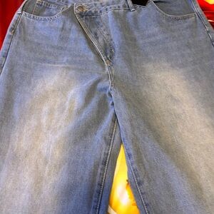 Blue Flare Wide Leg Jeans with Washed Denim